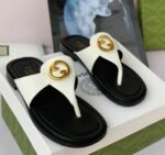 double G logo leather slides White