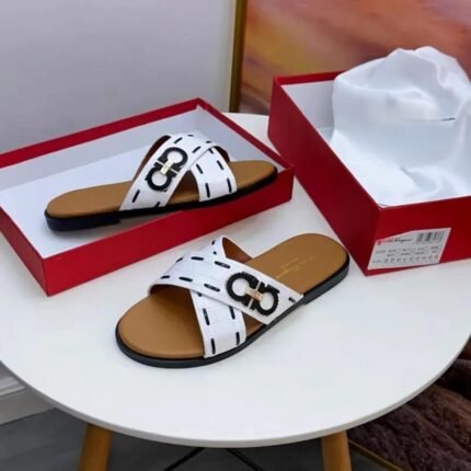 crisscross Feragamo leather slides