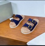 Brunelo cucinelli suede buckled strap sandals navy blue