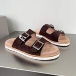 Brunelo cucinelli suede buckled strap sandals wine color