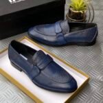 Moreschi Astaire knot-detailed full-grain leather loafers navy blue