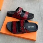 Hermes embroidered canva leather slide
