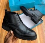 Alessio Venezia Leather Chelsea Brogues  Lace-up Boots Black