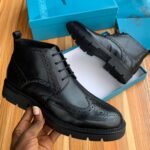 Alessio Venezia Leather Chelsea Brogues  Lace-up Boots Black