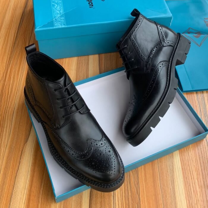 Alessio Venezia Leather Chelsea Brogues  Lace-up Boots Black - Image 2