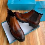Alessio Venezia Leather Chelsea Brogues Boots Brown - Image 3