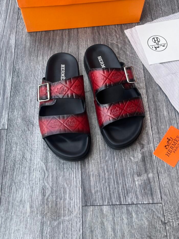 Hermes embroidered canva leather slide - Image 2