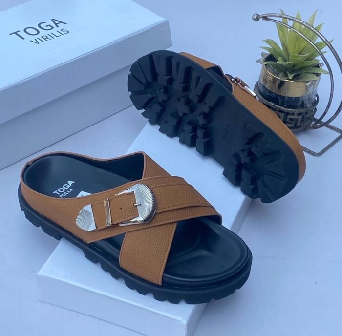 Toga embroidered leather slide Brown - Image 2