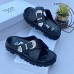 Toga embroidered leather slide Black