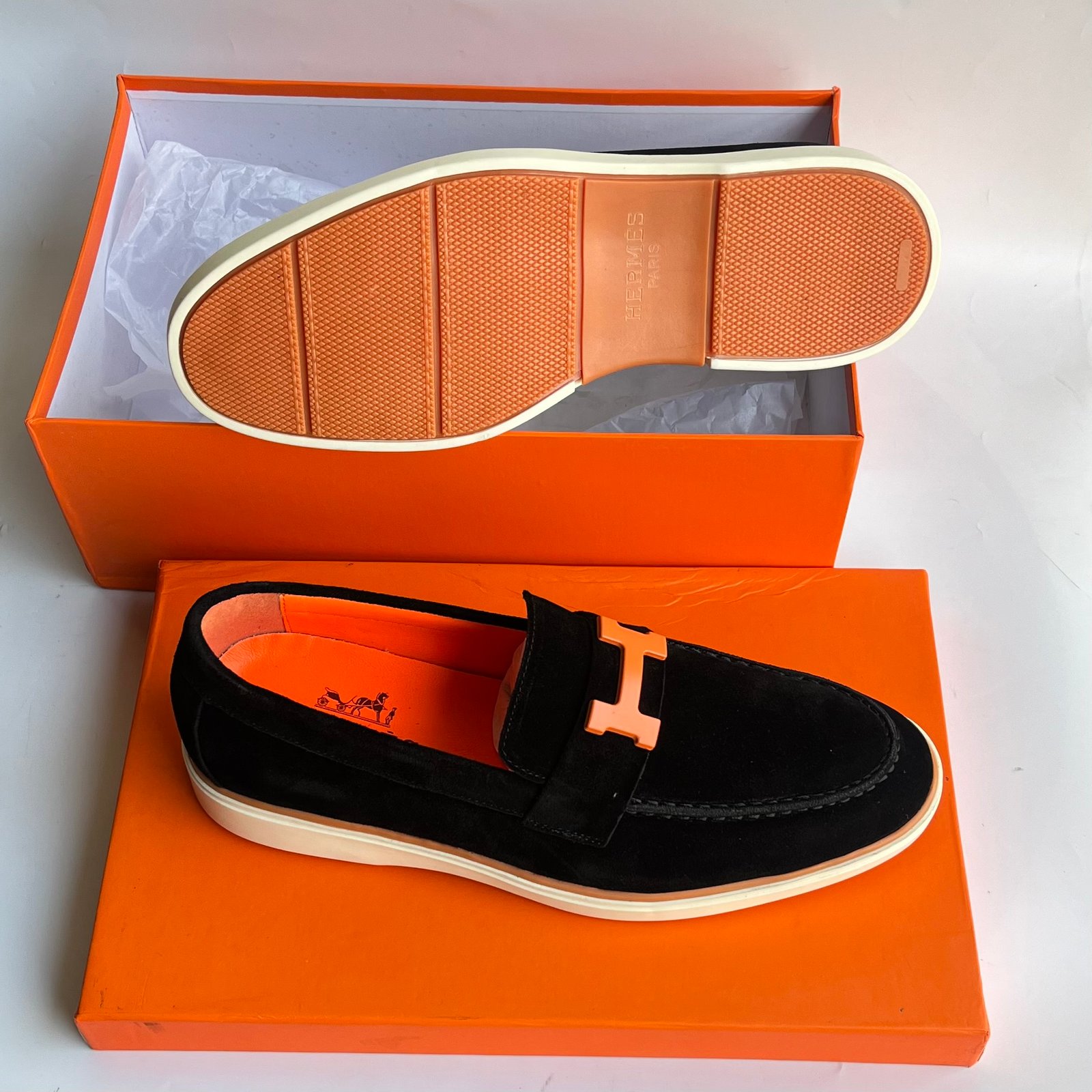 IMG_5170 Hermes 'Moonboat' Suede Loafers - Image 1