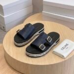 Celine embroidered leather slide Navy blue