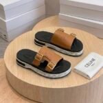 Celine embroidered leather slide brown