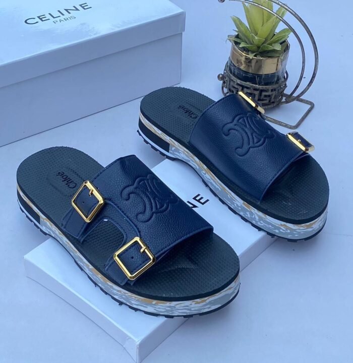 Chloe embroidered leather slide Navy blue - Image 2