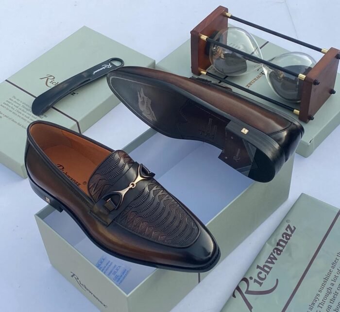 Richwana horsbit  Grained crocs effect loafers coffee brown - Image 2