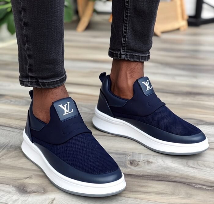 Classic luxury LV sneakers navy blue - Image 3
