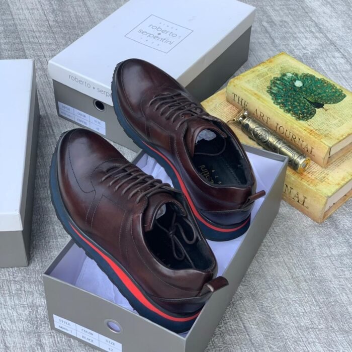 Roberto Serpentini Plain Leather sneakers brown colour - Image 2