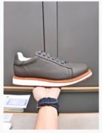 Brunello Cucinelli men's full grain leather sneakers with a contrasting orange sole Grey colour - Image 2