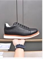 Brunello Cucinelli men's full grain leather sneakers with a contrasting orange sole Black colour - Image 3