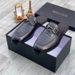 Cavalli Crocs Embellish Leather Mules Black