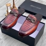 Cavalli Crocs Embellish Leather Mules Brown