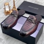 Cavalli Crocs Embellish Leather Mules Coffee Brown