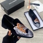 D&G tiger embroidered black velvet loafers