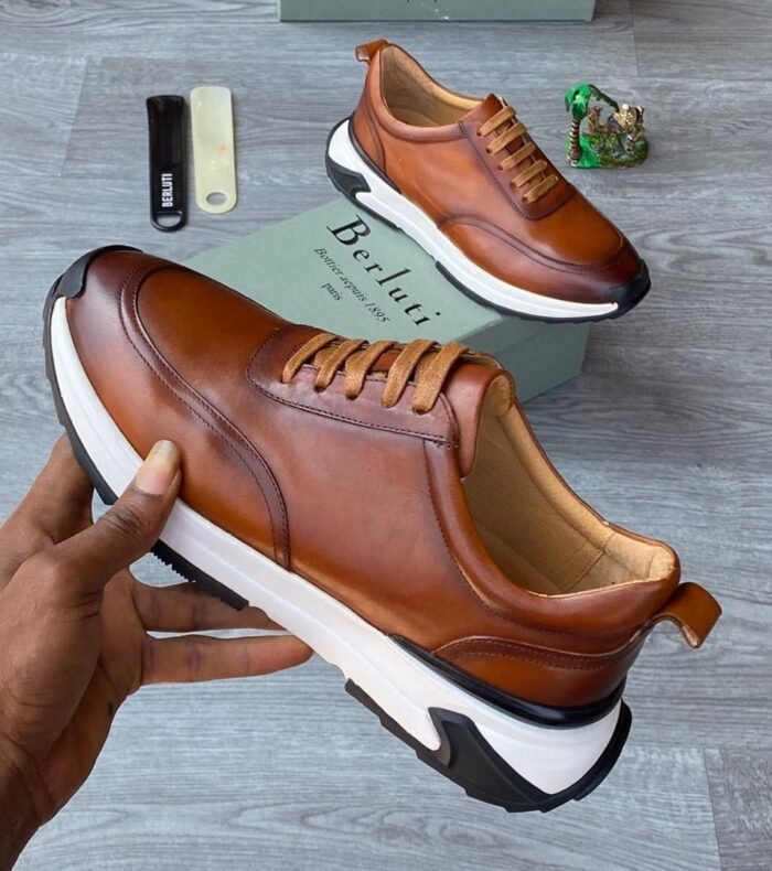 Berluti shadow sneakers luxury leather slip-on trainers crafted with venezia calf leather brown colour - Image 2