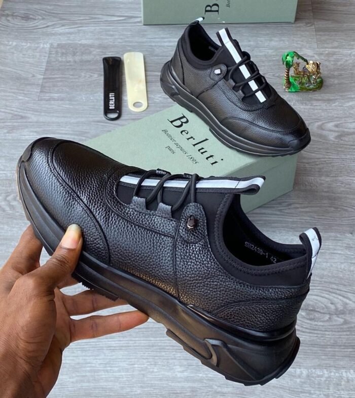 Berluti shadow sneakers luxury leather slip-on trainers crafted with venezia calf leather coffee black colour - Image 2