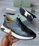 Berluti shadow sneakers luxury leather slip-on trainers crafted with venezia calf leather green colour - Image 2