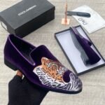 D&G tiger embroidered purple velvet loafers