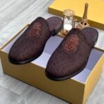 billionaire leather half-shoe coffee brown