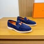 Hermes moonboat suede loafers navy blue