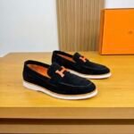 Hermes moonboat suede loafers black