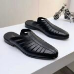 Hollow out slide Leather Mules black