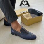 billionaire crocs effects leather shoes navy blue
