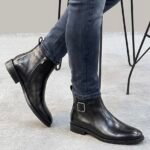 Clarks side buckled leather Chelsea boot Black