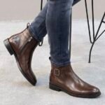 Clarks side buckled leather Chelsea boot Brown