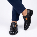 JM Weston striking black crocs-embossed leather single monk strap shoes
