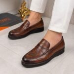 OGGI script-patterned penny loafers brown