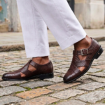 Fisherman crocs-embossed leather sandals brown