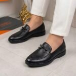 Astaire bold-tie, full-grain leather loafers black colour