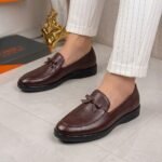 Astaire bold-tie, full-grain leather loafers coffee brown