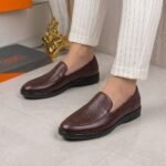 Astaire full-grain rough leather loafers coffee brown