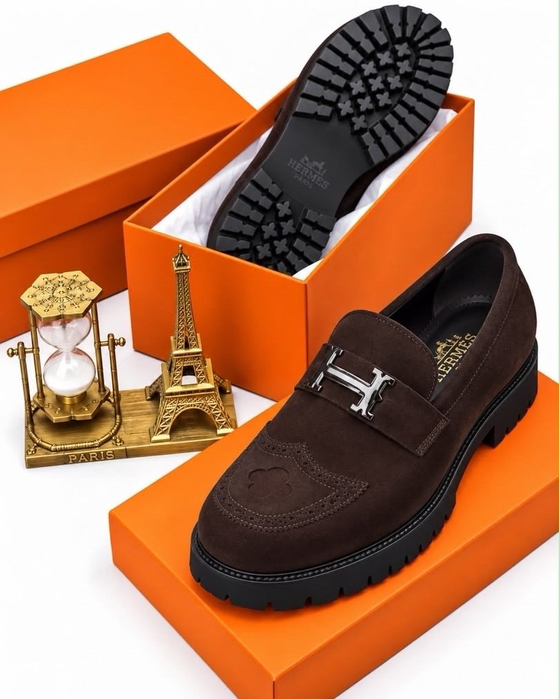 2f667e4d-e2f7-4921-aaf2-c6304eff8a01 H-buckle Grained calfskin suede and chunky rubber lug sole loafers burgundy - Image 1