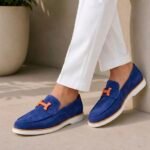 Hermes moonboat suede loafers navy blue