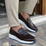steve riots texture leather sneakers brown