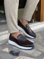 steve riots texture leather sneakers brown