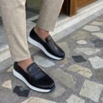 steve riots texture leather sneakers black