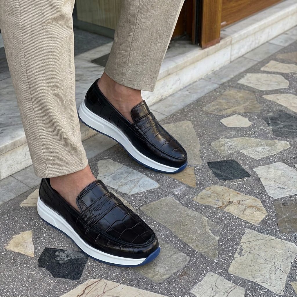 IMG_3334 steve riots texture leather sneakers black - Image 1