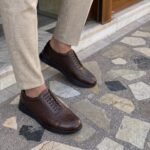 serpentini texture leather sneakers brown